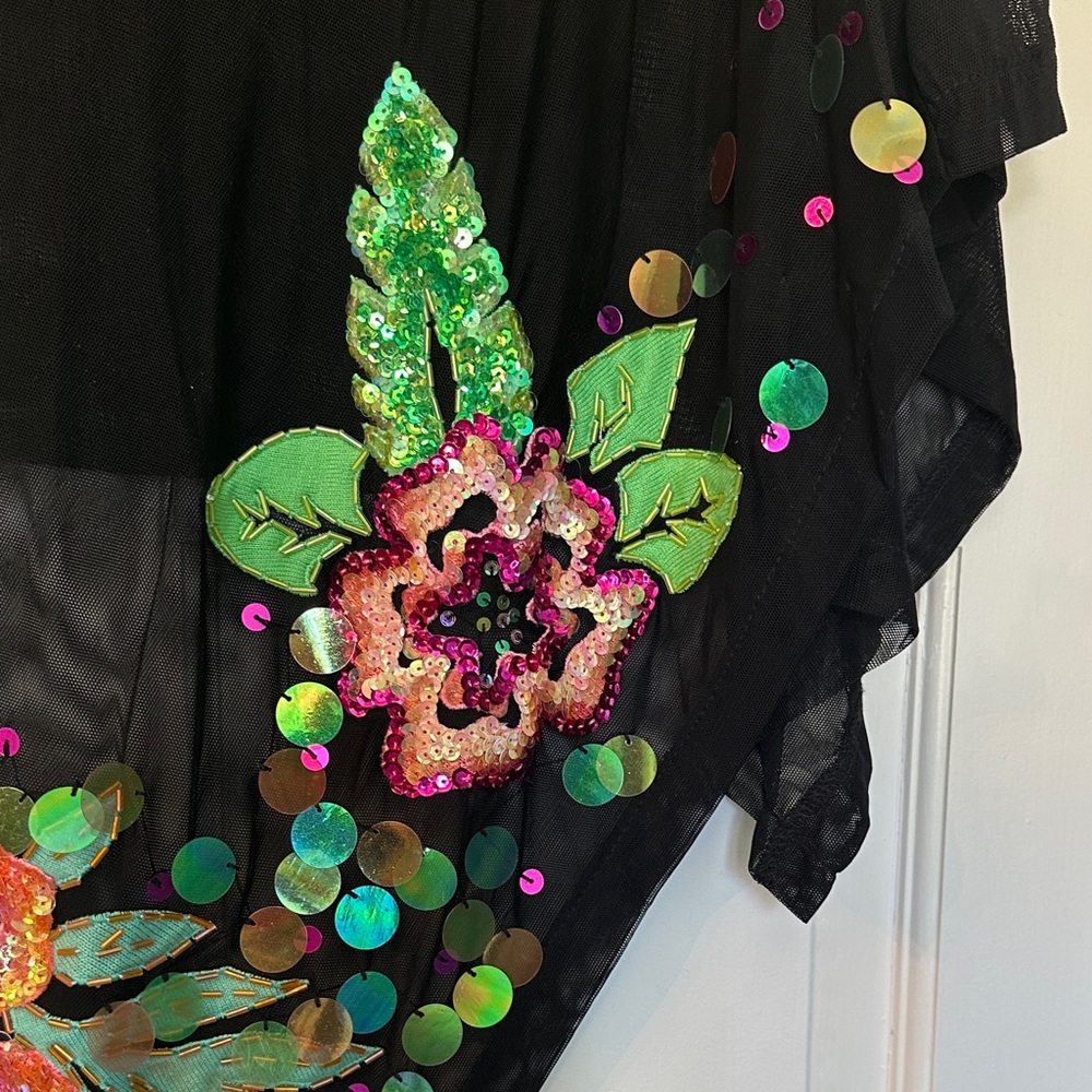 Berek Black Sheer Poncho with Sequin Floral Accents - Picture 8 of 11